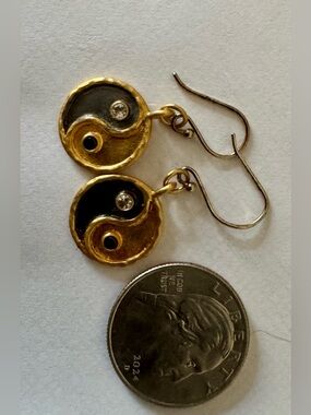 Satya Gold and Black Yin Yang Drop Earrings